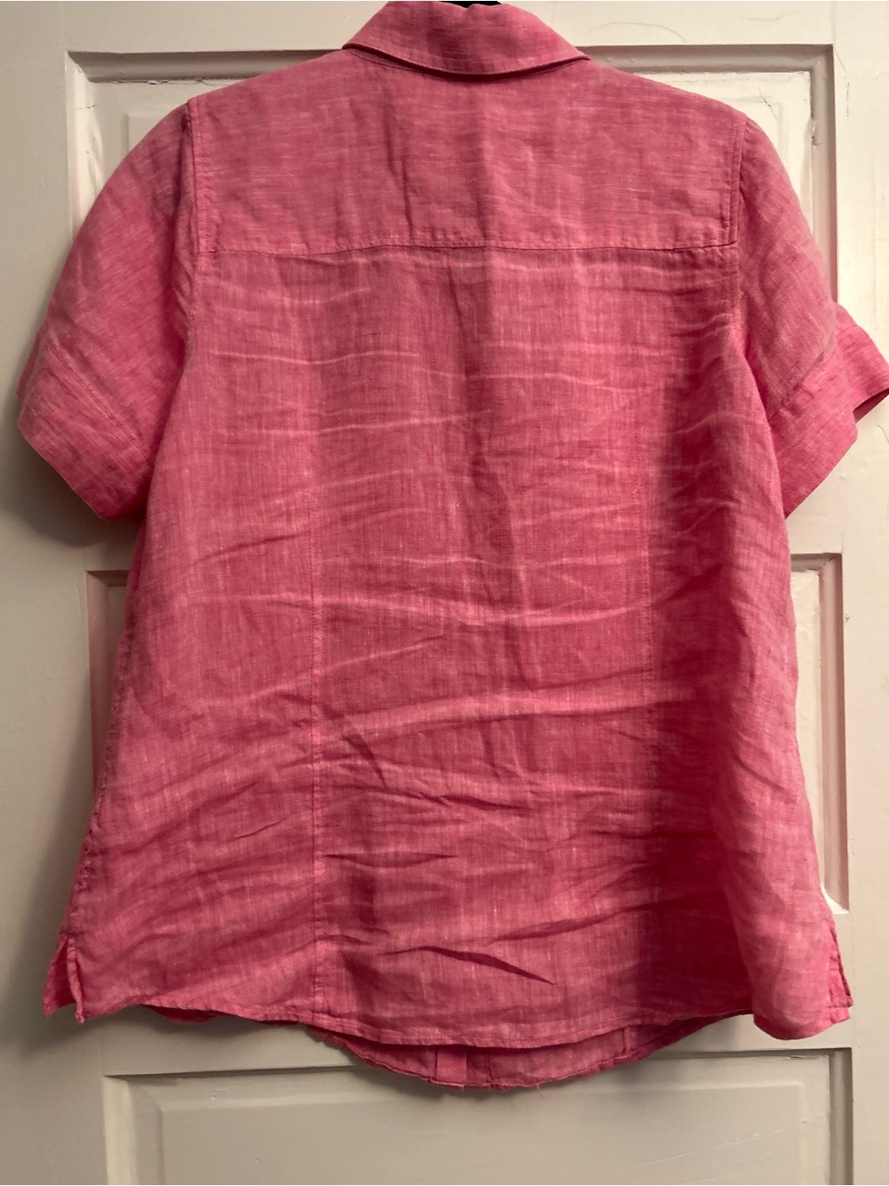LINEN Coldwater Creek Rose-Pink Linen Button-Up Short Sleeve Blouse - Picture 4 of 9